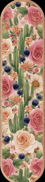 Free flower bookmark featuring cacti with rounded-edge floral accents